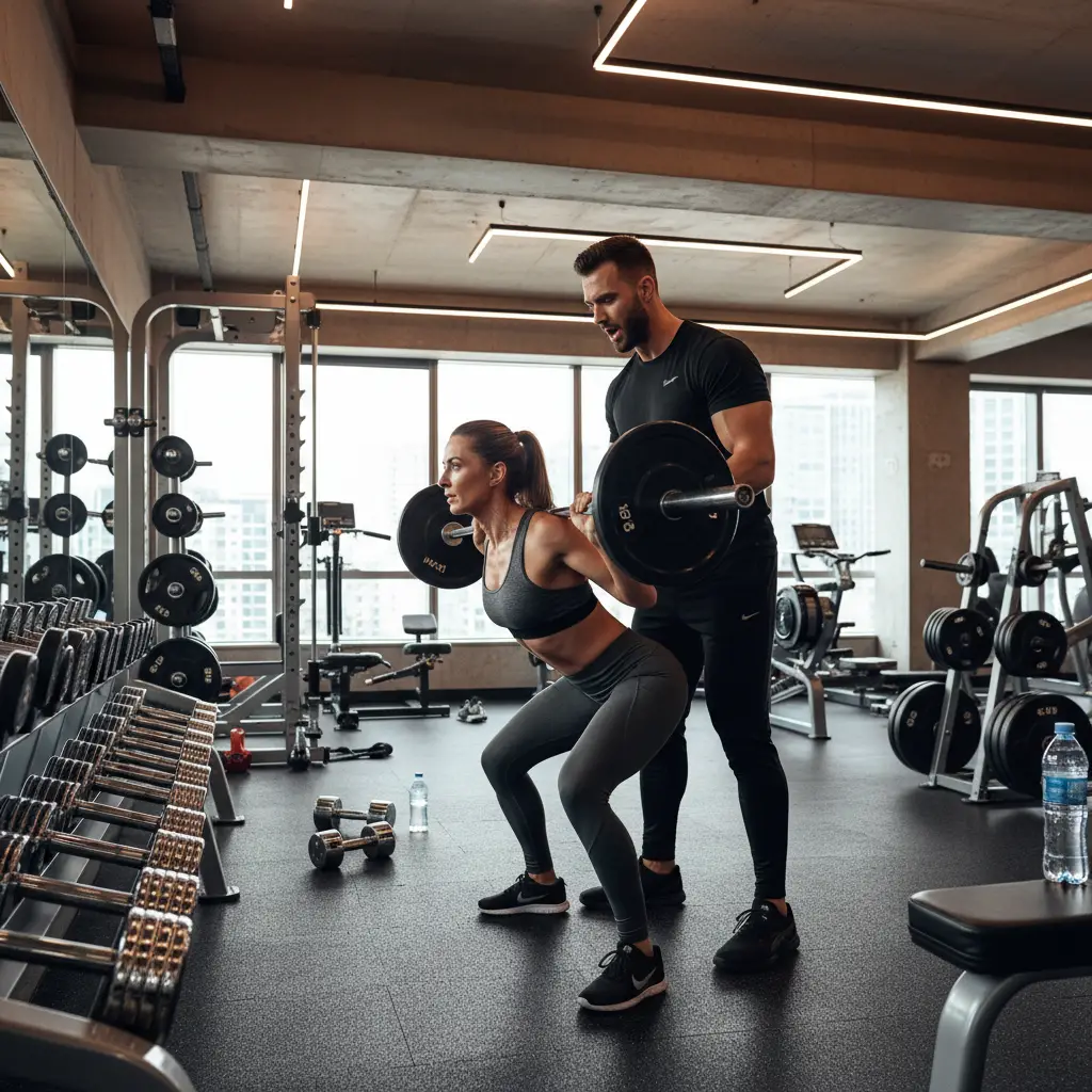 Coach spotting a client during injury rehabilitation personal training in Swiss Cottage at BTX