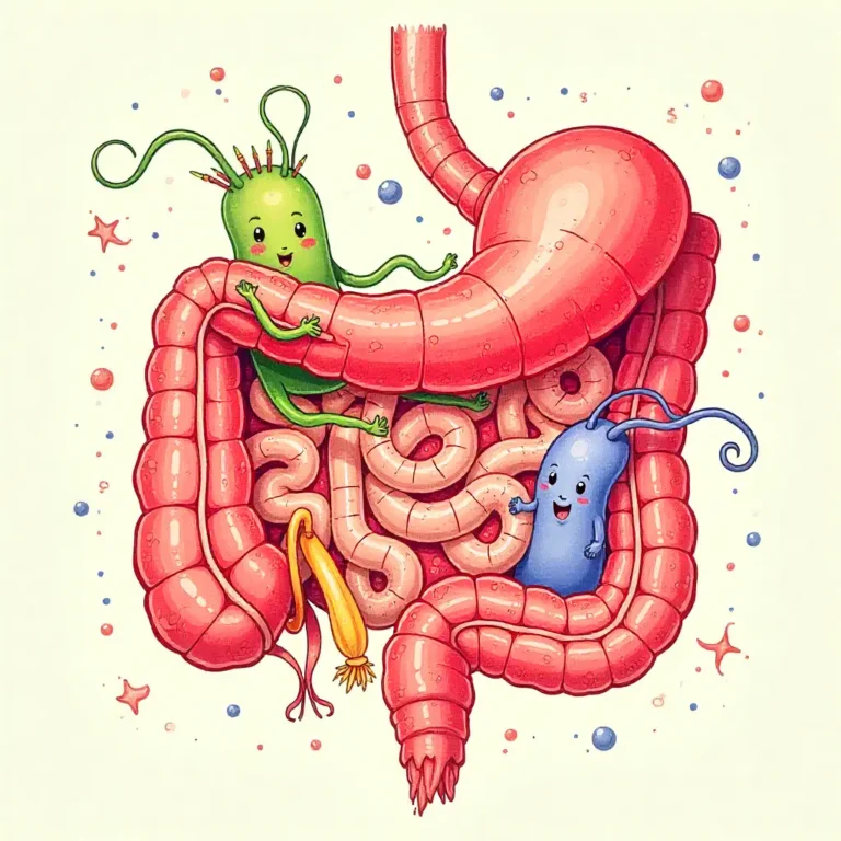 Illustration of the human gut and microbiome