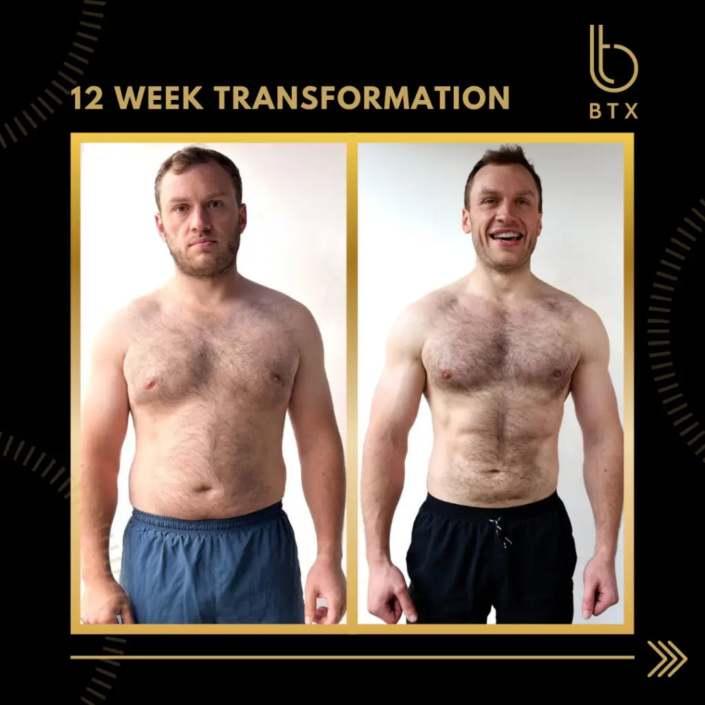 Tom's body transformation at BTX, before and after