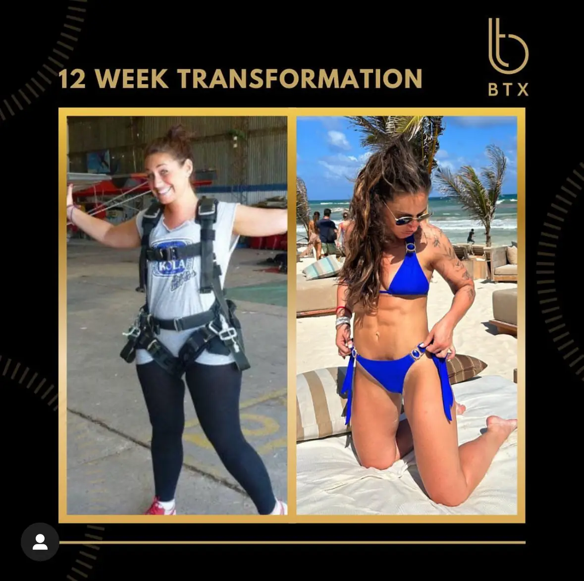 Rachel before and after her BTX programme, fat loss and muscle gain